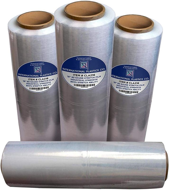 Photo 1 of 18" Stretch Film/Wrap 1500 feet 7 Layers 80 Gauge Industrial Strength up to 800% Stretch 20 Microns Clear Cling Durable Adhering Packing Moving Packaging Heavy Duty Shrink Film Box of 4
