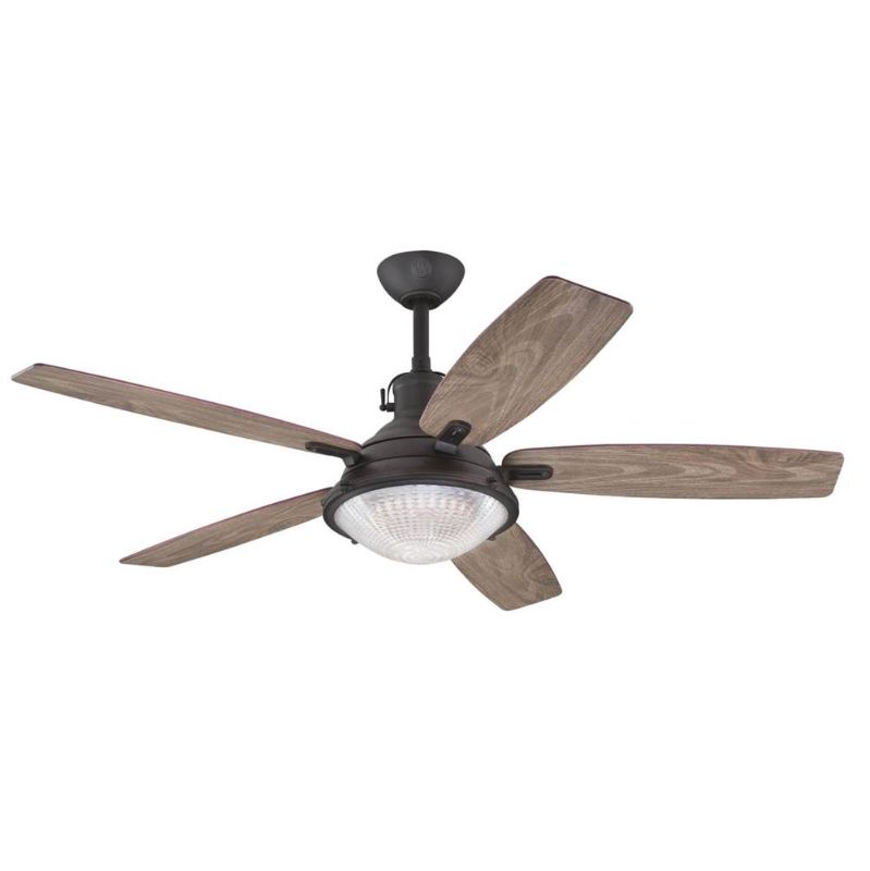 Photo 1 of 1 BLADE BROKEN, Westinghouse 52 Inch Ceiling Fan Oil Rubbed Bronze Finish Reversible ABS Blades Pewter Ash/Walnut Clear Prismatic Glass (7226700), DIFFERENT COLOR FROM STOCK PHOTO 
