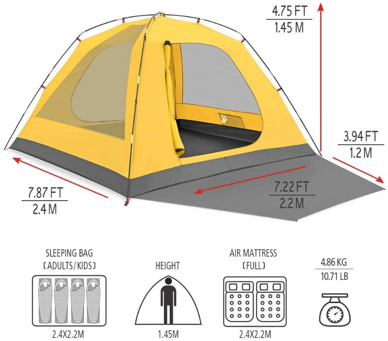 Photo 1 of 4 Person Camping Tent Outdoor Waterproof Family Large Tents 4 People Easy Setup Tent with Porch Double Layer
