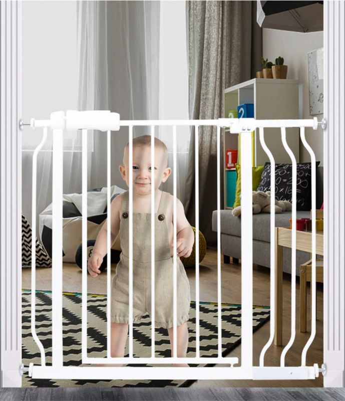 Photo 1 of HOOEN Narrow Baby Gate for Stairs Doorways Pressure Mounted Baby Gate Walk Through Child Gates for Kids or Pets Indoor Safety Gates 34 to 38.5 Inch Wide
