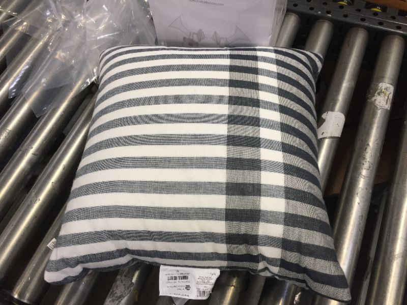 Photo 2 of  18" x 18" Contrast Edge Stripe Throw Pillow Gray/Blue - Hearth & Hand with Magno