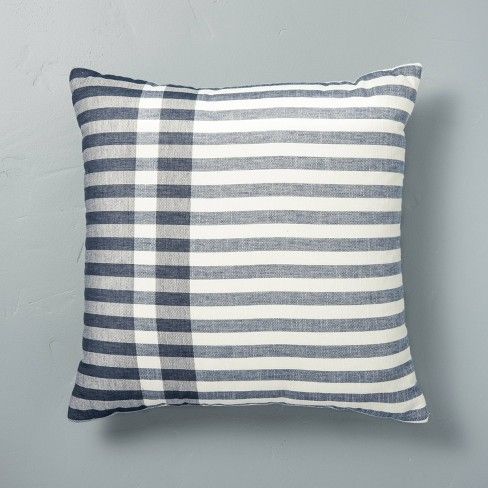 Photo 1 of  18" x 18" Contrast Edge Stripe Throw Pillow Gray/Blue - Hearth & Hand with Magno