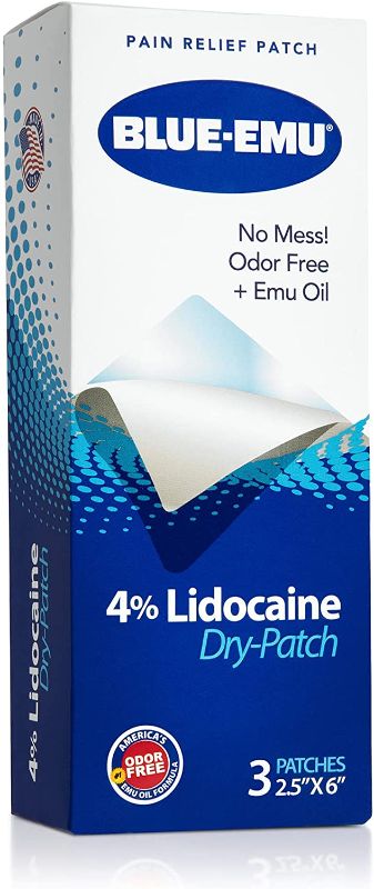 Photo 1 of Blue Emu Lidocaine Pain Relief Dry Patch Deep Penetrating Muscle Support with Emu Oil, 3 Count
