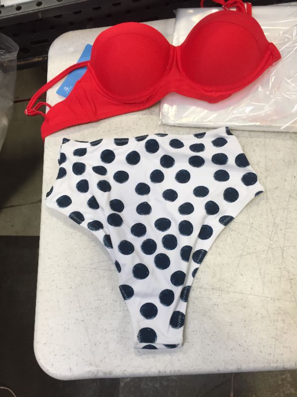 Photo 1 of Generic red and polka dot two piece bathing suit -- unknown size