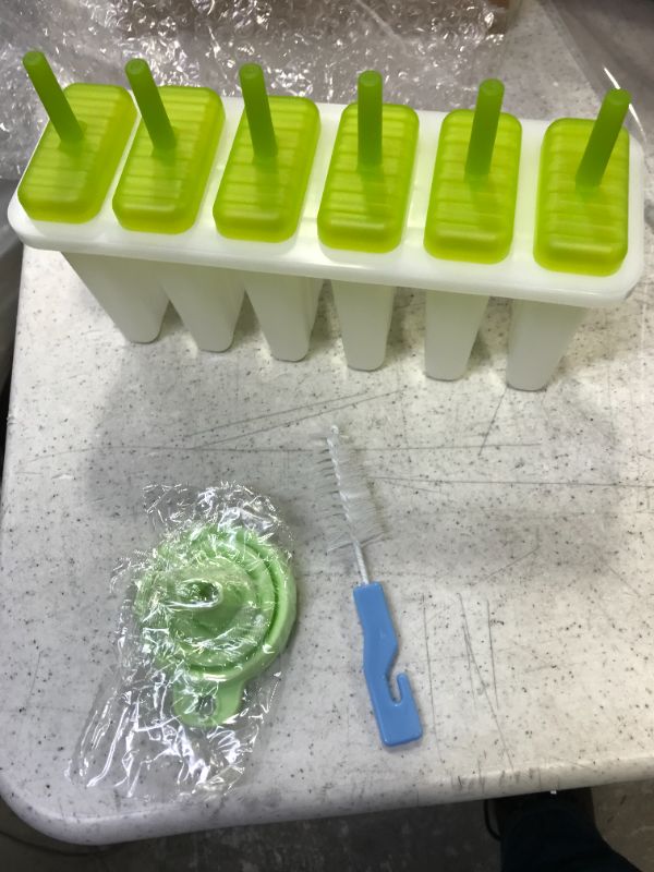 Photo 2 of Kootek Upgrade Popsicle Molds Sets 6 Ice Pop Makers Reusable Ice Lolly Cream Mold Home-made Popsicles Mould Tray with Stick, Silicone Funnel, Cleaning Brush (Green)
