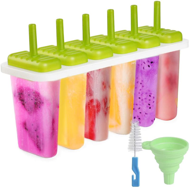 Photo 1 of Kootek Upgrade Popsicle Molds Sets 6 Ice Pop Makers Reusable Ice Lolly Cream Mold Home-made Popsicles Mould Tray with Stick, Silicone Funnel, Cleaning Brush (Green)
