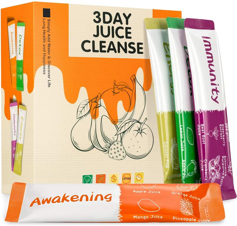 Photo 1 of 3 Day Juice Cleanse with 24 Powder Packets, All Natural Detox Juice for Detox Weight Loss and Immunity Support
expires june 2022
