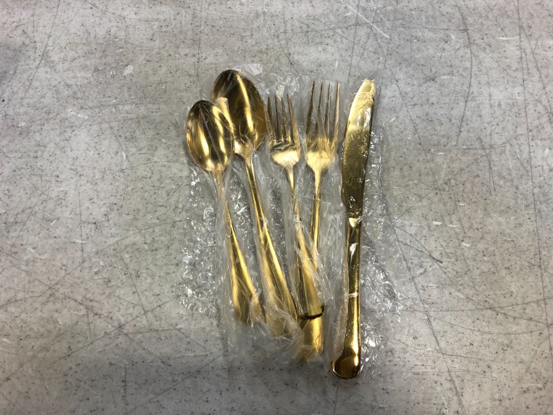 Photo 2 of Stainless Steel Silverware Set Gold (5pc Set)