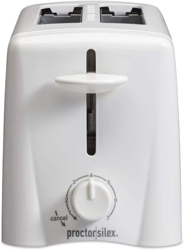 Photo 1 of Proctor Silex 2-Slice Toaster with Shade Selector, Toast Boost, Slide-Out Crumb Tray, Auto-Shutoff and Cancel Button, White (22611)
