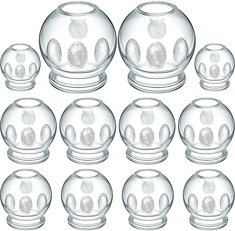Photo 1 of 12 Pieces Glass Fire Cupping Jars Thick Glass Cupping Set 4 Sizes Vacuum Cupping Glass Fire Cupping Jars with Finger Grips
