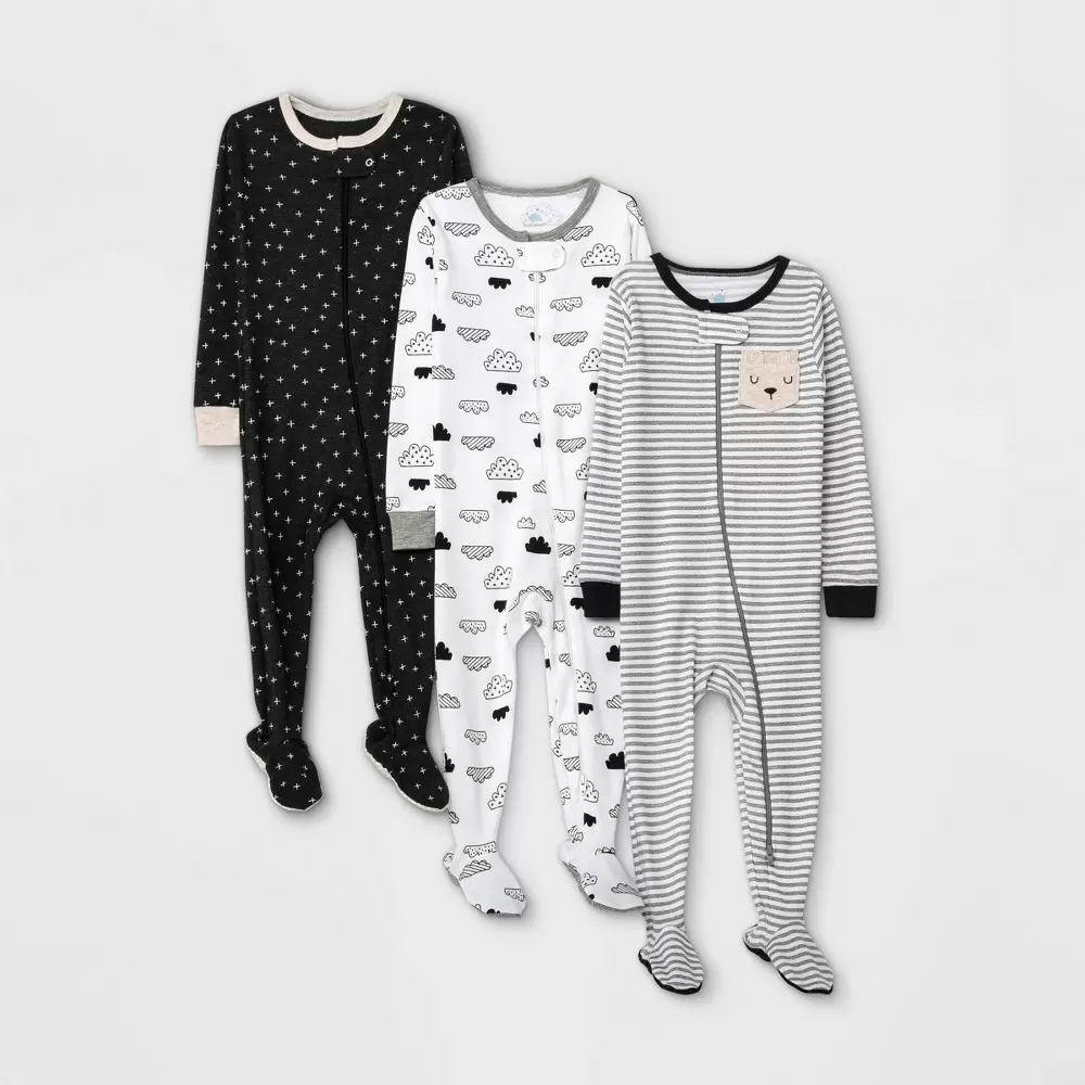 Photo 1 of Baby 3pk Tight Fit Sleep N' Play - Cloud Island Black/White 24M