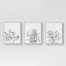 Photo 1 of (Set of 3) 16" x 20" Inky Floral Framed Canvases - Threshold™
