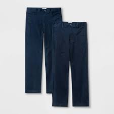 Photo 1 of Boys' 2pk Flat Front Stretch Uniform Straight Fit Pants - Cat & Jack™ Navy Size 7
