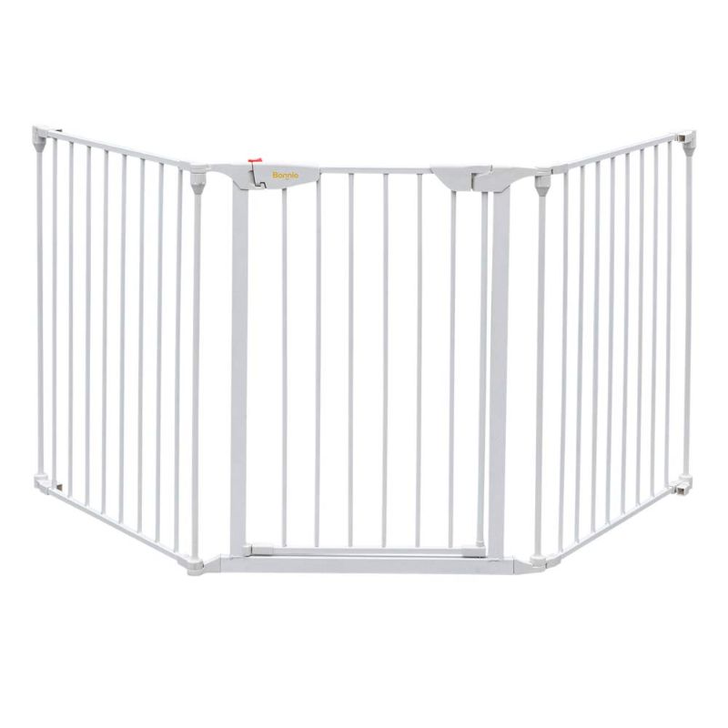 Photo 1 of Bonnlo 73-Inch Versatile Safety Gate Metal Baby/Pet Gate Configurable Dog Barrier - Ideal for Wide Door Openings, Stairways, Doorways, Includes Wall Mounts (25.39"W x 29.3" H Each Panel, White)
