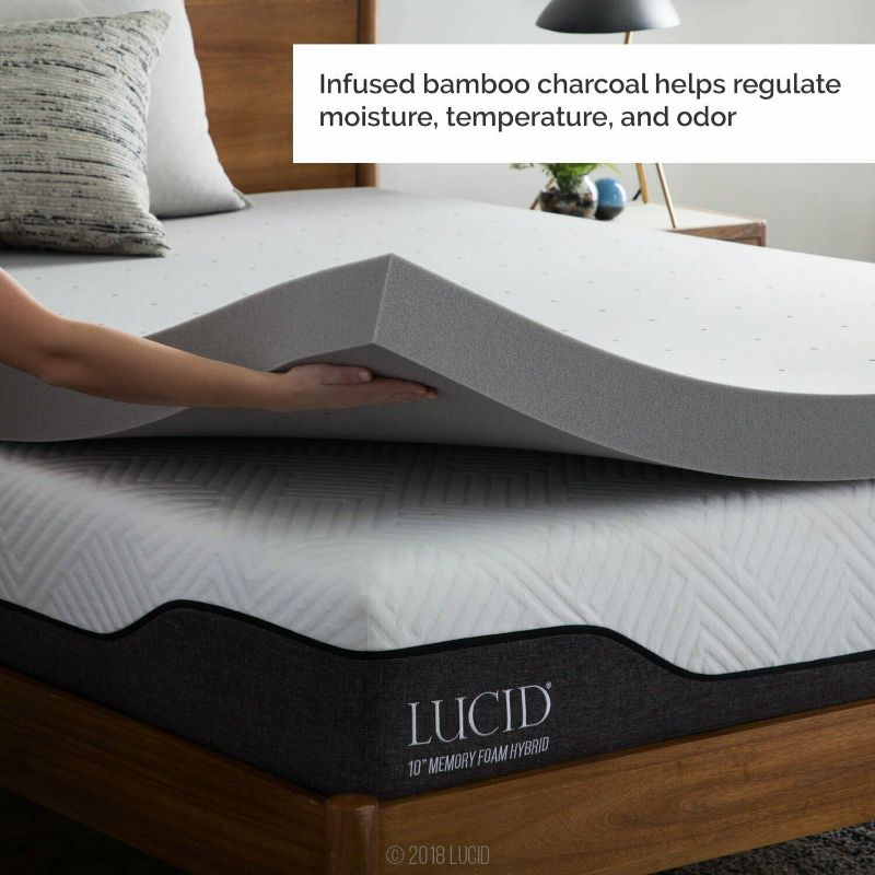 Photo 1 of Lucid 4 inch Bamboo Charcoal Memory Foam Mattress Topper - Queen