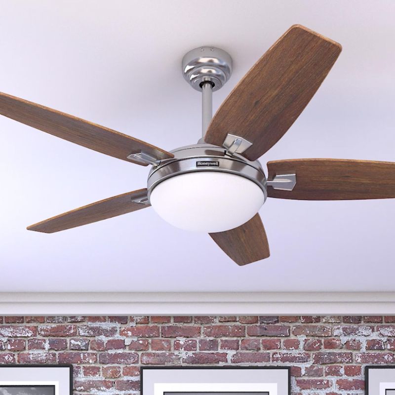 Photo 1 of 48" Honeywell Carmel Brushed Nickel Ceiling Fan with Integrated Light and Remote