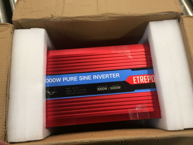 Photo 1 of **REFER TO CLERK COMMENTS** ETREPOW 3000 Watt Pure Sine Wave Power Inverter 12V to 110V 120V with LCD Display,Wireless Remote Control,4 AC Sockets, 2.1A USB Port, Dual Fans - Off Grid Inverter 6000 Watt Peak for RV Truck Car 
