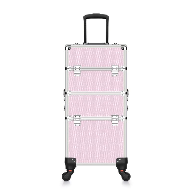 Photo 1 of 2 in 1 Makeup Case Aluminum Professional Rolling Cosmetics Storage Organizer with Locks and Folding Trays Pink Diamonds
