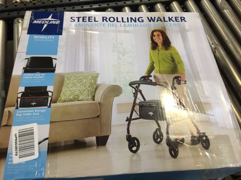 Photo 3 of Medline Steel Rollator Walker Burgundy 350 lbs Capacity