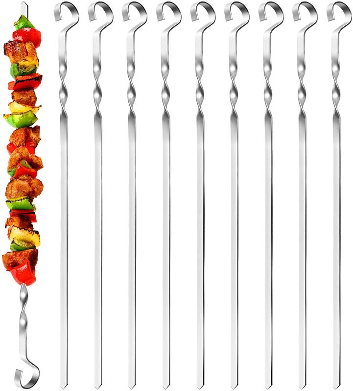 Photo 1 of (SET OF 3) Kebabs Skewers, 10 Pack BBQ Grilling Skewers, Flat Kebab Skewers Wide, Stainless Steel Barbecue Skewers for Meat Shrimp Chicken Vegetable Sausage, 15IN
