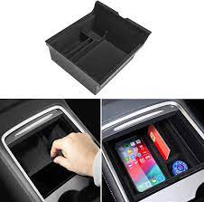 Photo 1 of 2021 Tesla Model 3/Y Center Console Organizer Tray Flocked Anti-Slip Armrest Hidden Cubby Drawer Storage Box Container Tesla Model 3 Model Y Accessories Interior Parts Flocked ABS Material