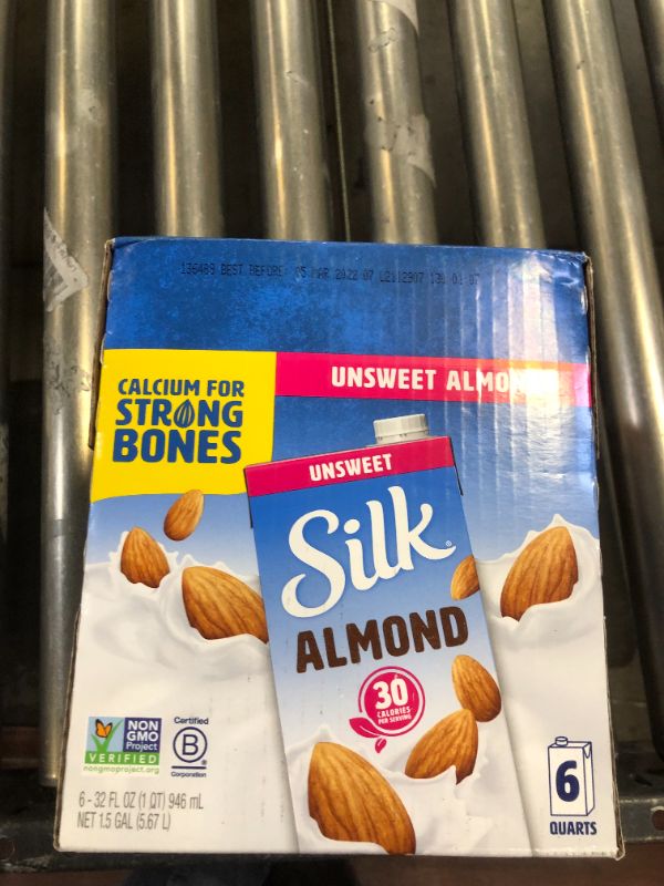Photo 2 of (EXP 03/2022) Silk Shelf-Stable milk, Unsweetened, Dairy-Free, Vegan, Non-GMO Project Verified, 1 Quart, Almond, 32 Fl Oz (Pack of 6), 192.0 Fl Oz
