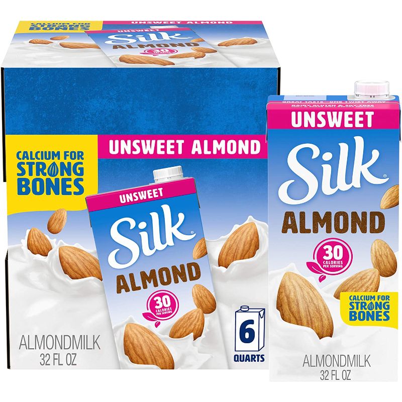 Photo 1 of (EXP 03/2022) Silk Shelf-Stable milk, Unsweetened, Dairy-Free, Vegan, Non-GMO Project Verified, 1 Quart, Almond, 32 Fl Oz (Pack of 6), 192.0 Fl Oz

