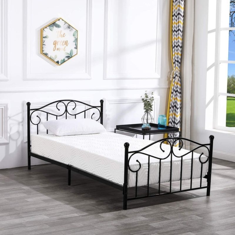 Photo 1 of BaytoCare Twin Size Metal Bed Frame with Headboard and Footboard for Kids/Boys/Adult, No Box Spring Needed, Black
