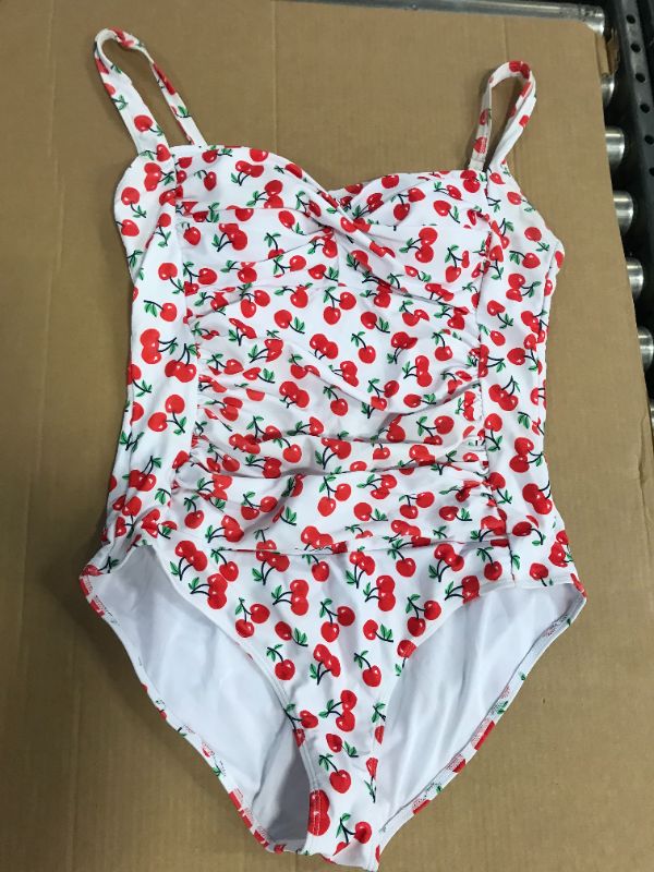 Photo 2 of Ekouaer Womens 50s Retro Vintage Cherry Print One Piece Swimwear Monokinis, White Cherry, XLarge
