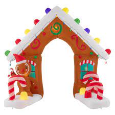 Photo 1 of 8.4 ft Pre-Lit LED Giant-Sized Airblown Gingerbread Arch Christmas Inflatable
