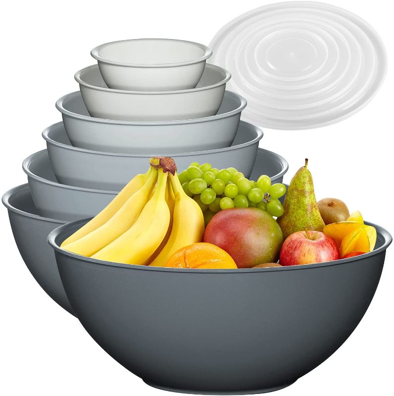 Photo 1 of 12 Piece Plastic Mixing Bowls Set, Colorful Nesting Bowls with Lids, 6 Prep Bowls and 6 Lids - Color Food Storage for Leftovers, Fruit, Salads, Snacks, and Potluck Dishes - Microwave and Freezer Safe
