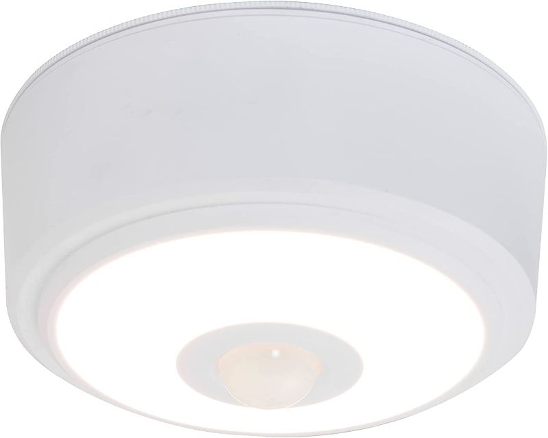 Photo 1 of Energizer Activated LED Ceiling Light, Battery Operated, 100 Lumens, 15ft. Motion Sensing, for Laundry Room, Garage, Closets, and More, 39867, 1 Pack, White
