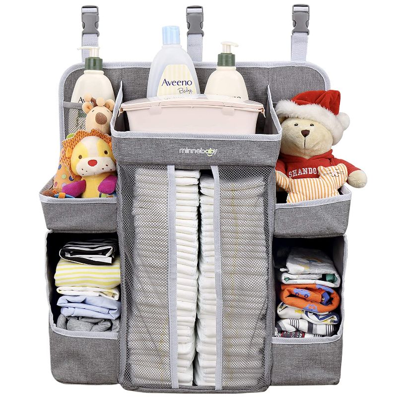 Photo 1 of Minnebaby Baby Nursery Organizer and Diaper Caddy Organizer, Hanging Changing Table Diaper Stacker for Crib Storage and Nursery Organization
