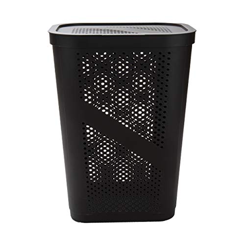 Photo 1 of Brown Perforated Plastic Dirty Clothes 60 Liter Storage Basket with Lid