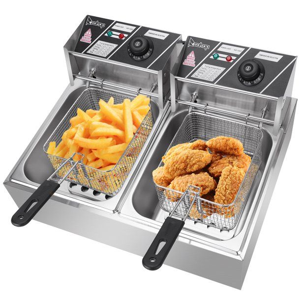 Photo 1 of ZOKOP Stainless Steel Double Cylinder Electric Fryer 5000W MAX 110V 12.7QT/12L
