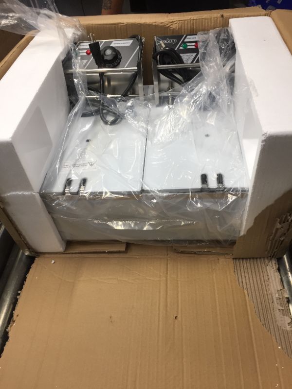 Photo 1 of ZOKOP Stainless Steel Double Cylinder Electric Fryer 5000W MAX 110V 12.7QT/12L
