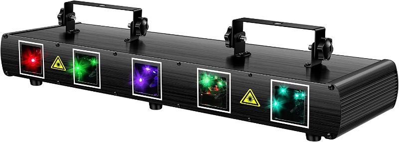 Photo 1 of Laser Lights, U`King 5 Beam Effect Sound Activated DJ Party Lights RGBYC LED Music Light by DMX Control for Disco Dancing Birthday Bar Stage Lighting (2021 New Laser Light)
