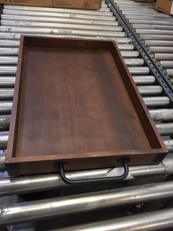 Photo 1 of 18X26 INCH WOODEN TRAY WITH METAL BLACK HANDLES