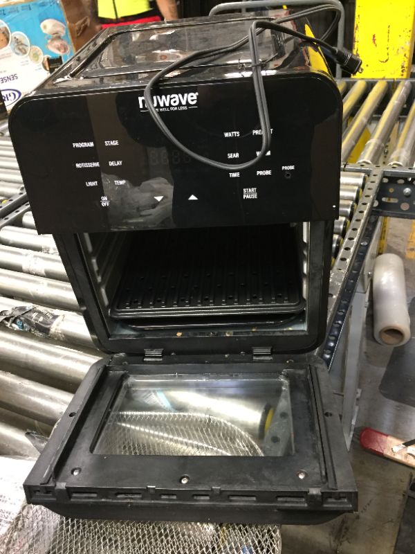 Photo 2 of NuWave Brio 15.5-Quart Large Capacity Air Fryer Oven + Grill; Patented Integrated Digital Temperature Probe; 1 Stainless Steel Tray; 1 Rack; Drip Tray; Rotisserie Kit; 100 programmed presets; Sear, Stage, Pre-Heat, Delay, Warm, Rotisserie
