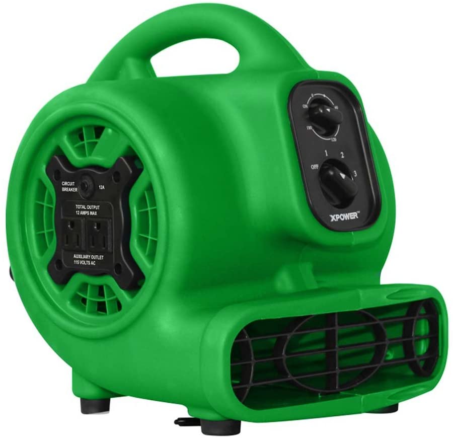 Photo 1 of XPOWER 848025023419 P-230AT-Green Mini Mighty Air Mover Utility Blower Fan with Built-in Power Outlets, 925 CFM, Green
