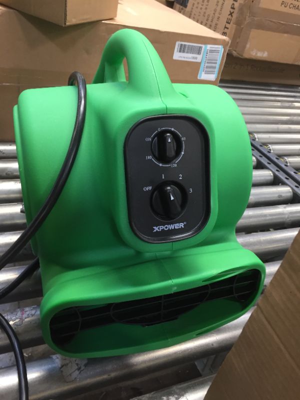 Photo 1 of XPOWER 848025023419 P-230AT-Green Mini Mighty Air Mover Utility Blower Fan with Built-in Power Outlets, 925 CFM, Green

