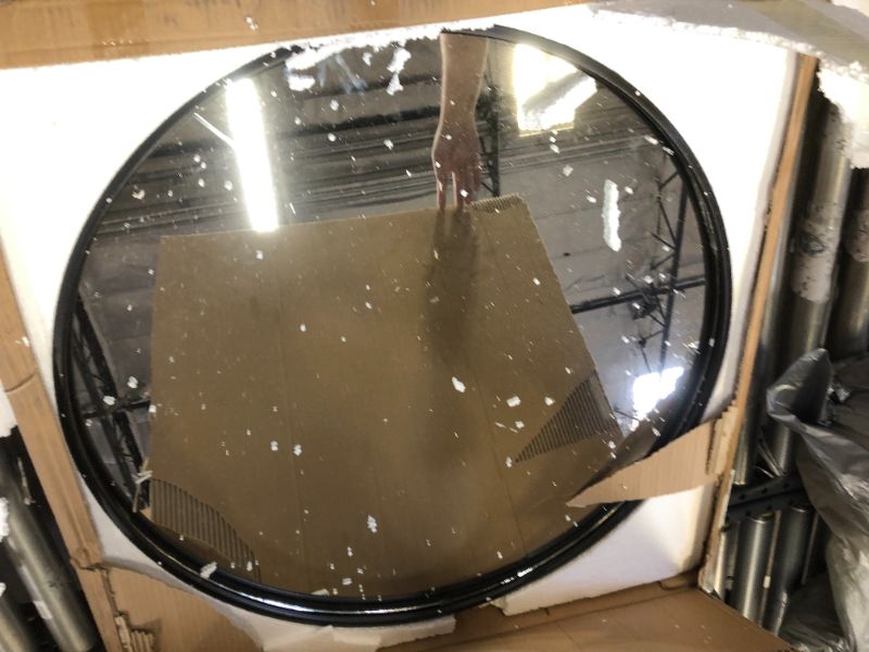 Photo 1 of 30" IRON FRAMED ROUND MIRROR, BLACK, GLASS INTACT 