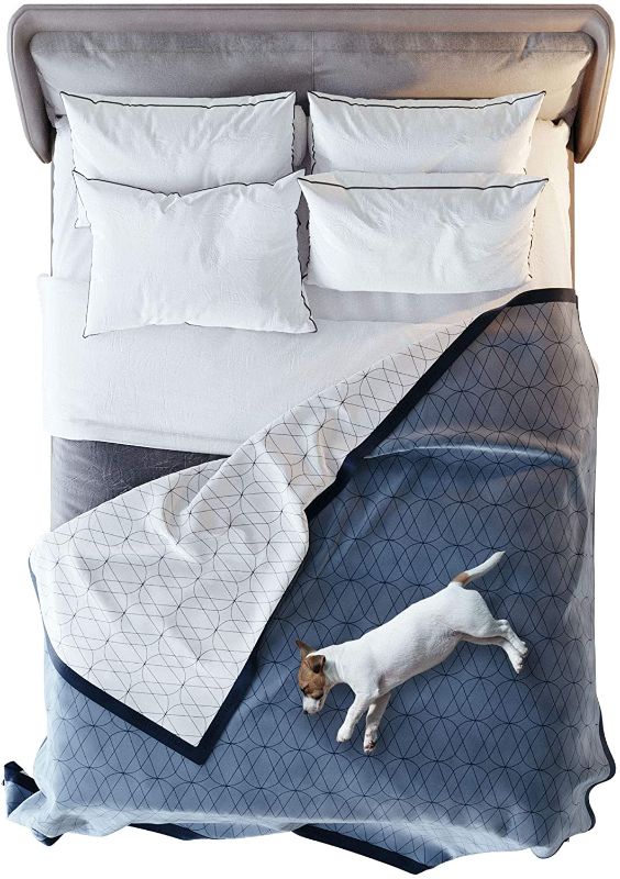 Photo 1 of 100% waterproof Victoria Porton blanket – large blanket for dogs and pets, reversible, washable – for dogs, cats, pets and people – incontinence, urine and water (Queen/King size bed cover 228 cm x 228 cm, blue, white)
