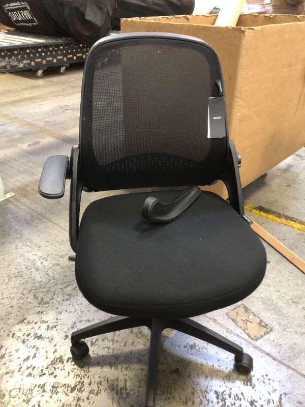 Photo 2 of LEFT ARM BROKEN OFF, CAN BE GLUED BACK Hbada Office Task Desk Chair Swivel Home Comfort Chairs with Flip-up Arms and Adjustable Height, Black
