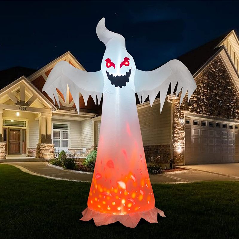 Photo 1 of 12FT Height Inflatable Ghost with Blower Red Fire Flame Lights Blow up Halloween Decoration