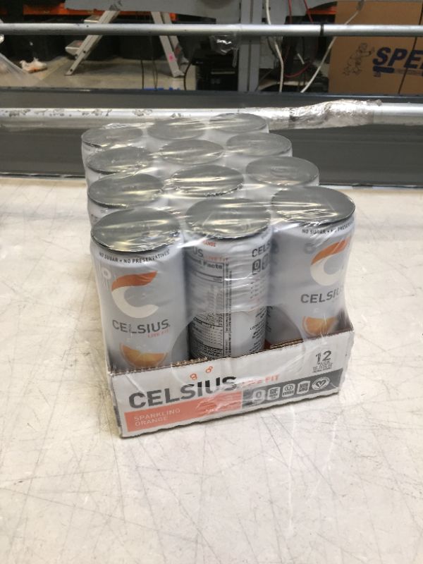 Photo 1 of CELSIUS Fitness Energy Drink 12 Fl Oz, Sparkling Orange (Pack of 12) EXP 10/22
