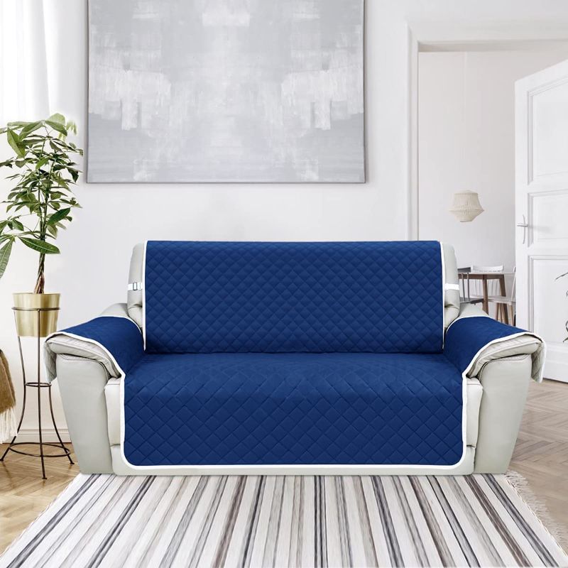 Photo 1 of COOLBEBE 1-Piece Sofa Cover Non-Slip Loveseat Slipcover, Water Resistant Couch Covers Furniture Protector for 2 Cushion Couch, Washable Sofa Protector with Elastic Straps, Ideal for All Sofas, Blue