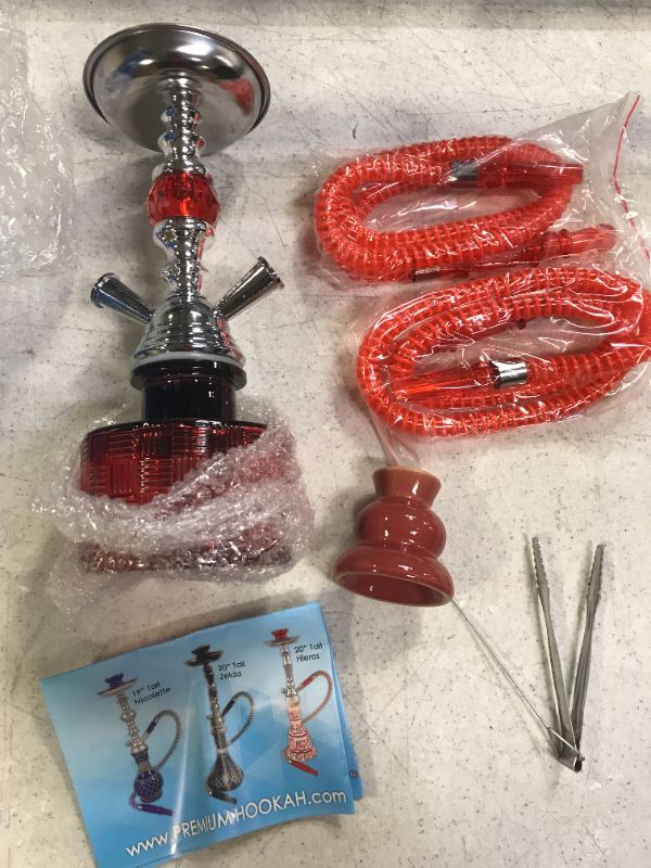 Photo 4 of 13 Inches Ripple Complete Hookah Set, Modern 2 Hose Hookah Kit with Hookah Accessories - Red 2 Hose Hookah Set