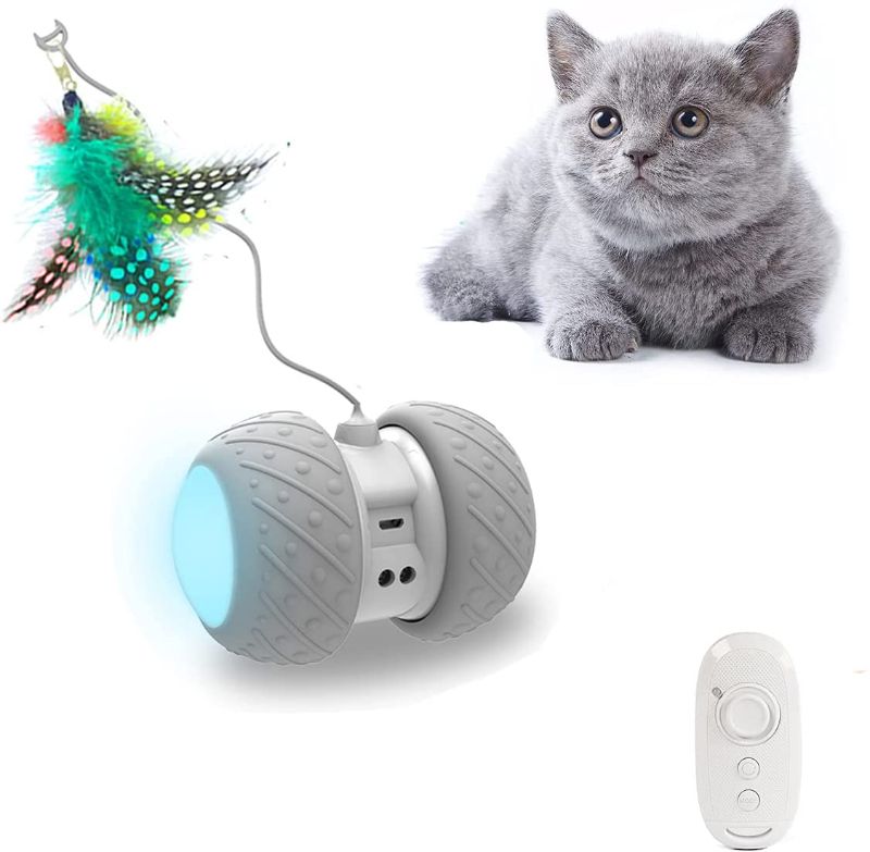 Photo 1 of [Upgraded Version] PetDroid Boltz Robotic Cat Toy Interactive,Attached with Feathers/Birds/Mouse Toys for Cats/Kitten,Large Capacity Battery/All Floors Available (Grey) (Grey)
