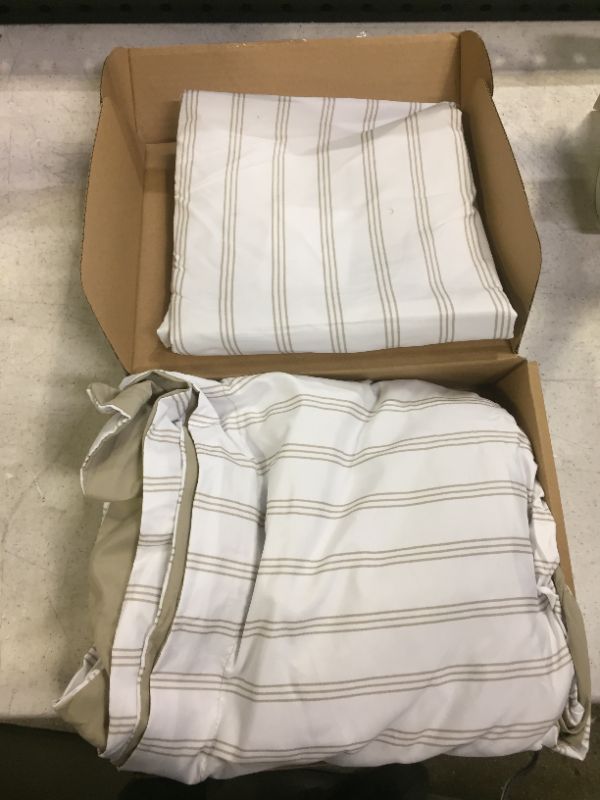 Photo 2 of Amazon Basics Light-Weight Microfiber Duvet Cover Set with Snap Buttons - King, Taupe Stripe
